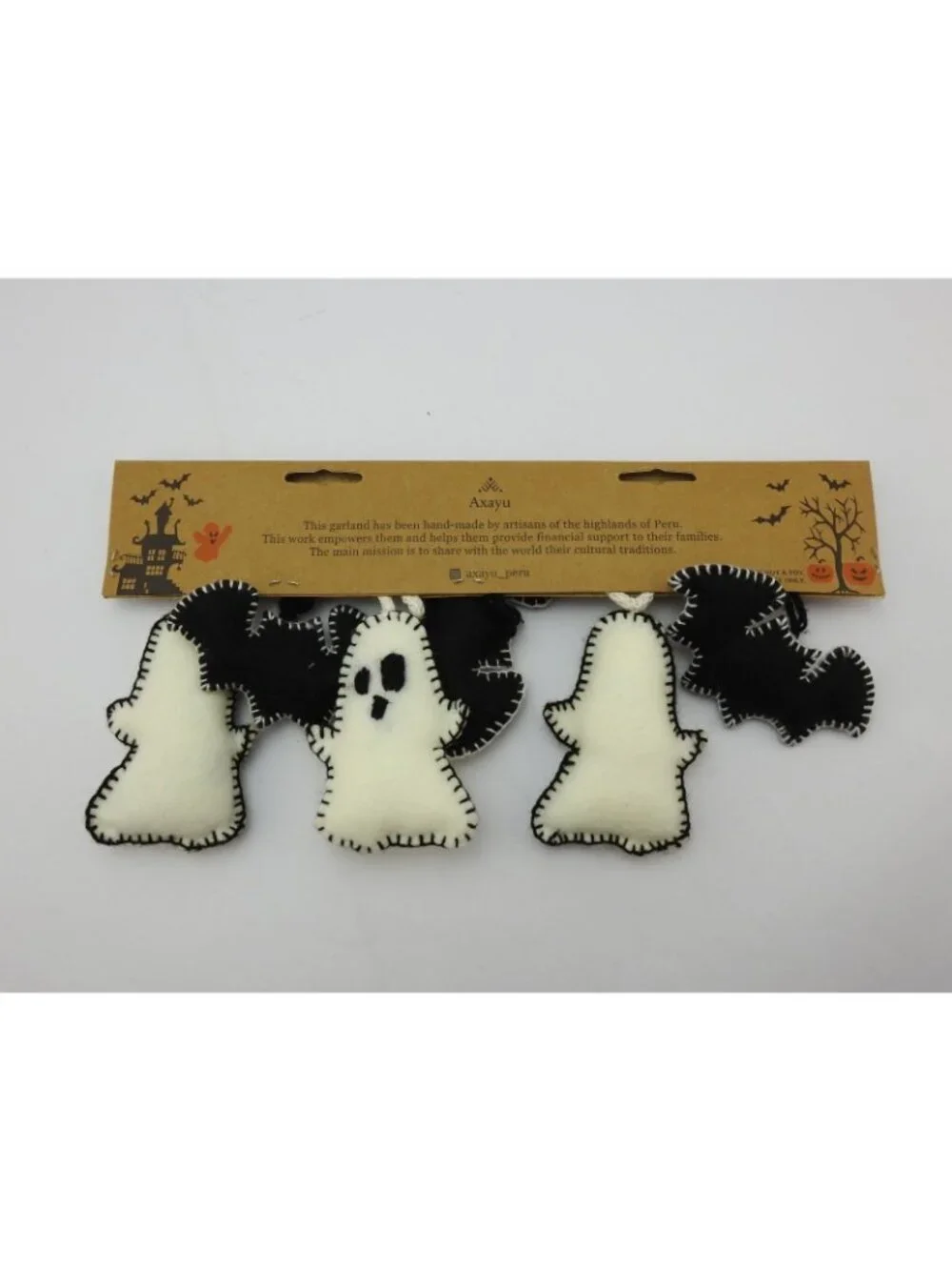 Axayu Handmade In Peru Halloween Ghost Bat Garland 7 Ft Felt Folk Art Decor